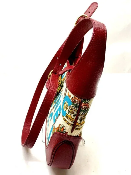 Authentic Gucci Jackie 1961 Floral Canvas Small Shoulder Bag Red Leather Trim - Picture 4 of 16